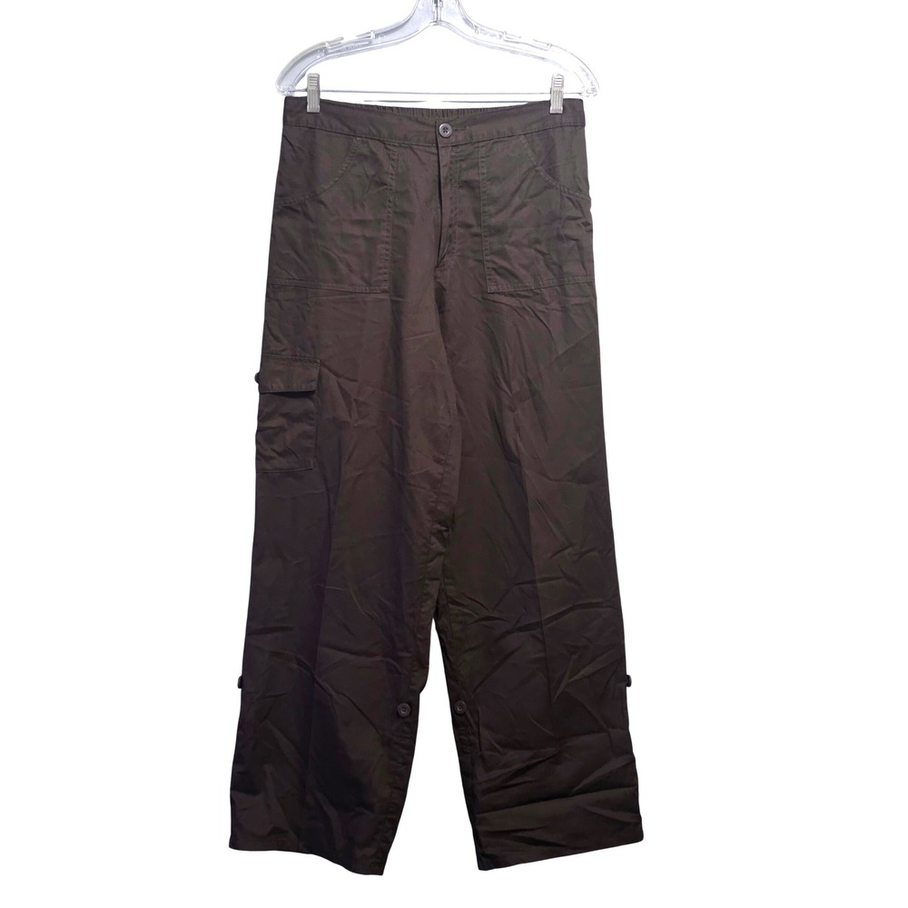 Bobbie Brook Womens Dark Brown Roll Tab Cargo Pants Wide Leg‎ Utility size 8/10